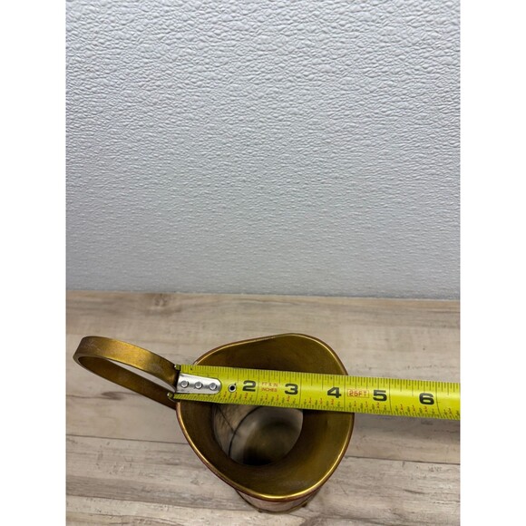 Vtg Copper And Brass Pitcher Brass Handle Aztec Calendar 1 Lit. 8.5in Tall - Picture 10 of 10
